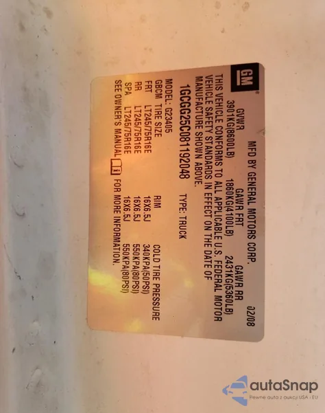 2008 Chevrolet Express G2500 from USA, damaged, VIN 1GCGG25C081192048